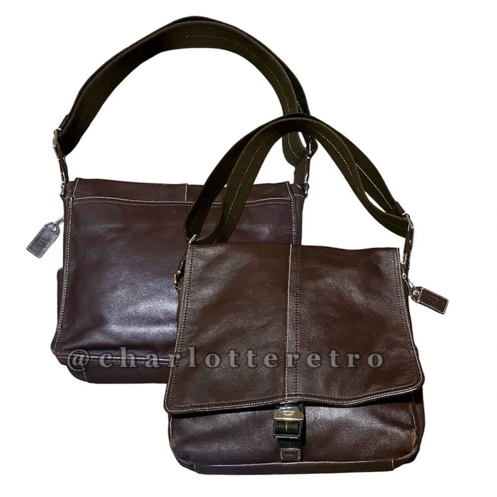 Y2K COACH • Lenox Brief Brown Leather Messenger Journalist Crossbody • 70105